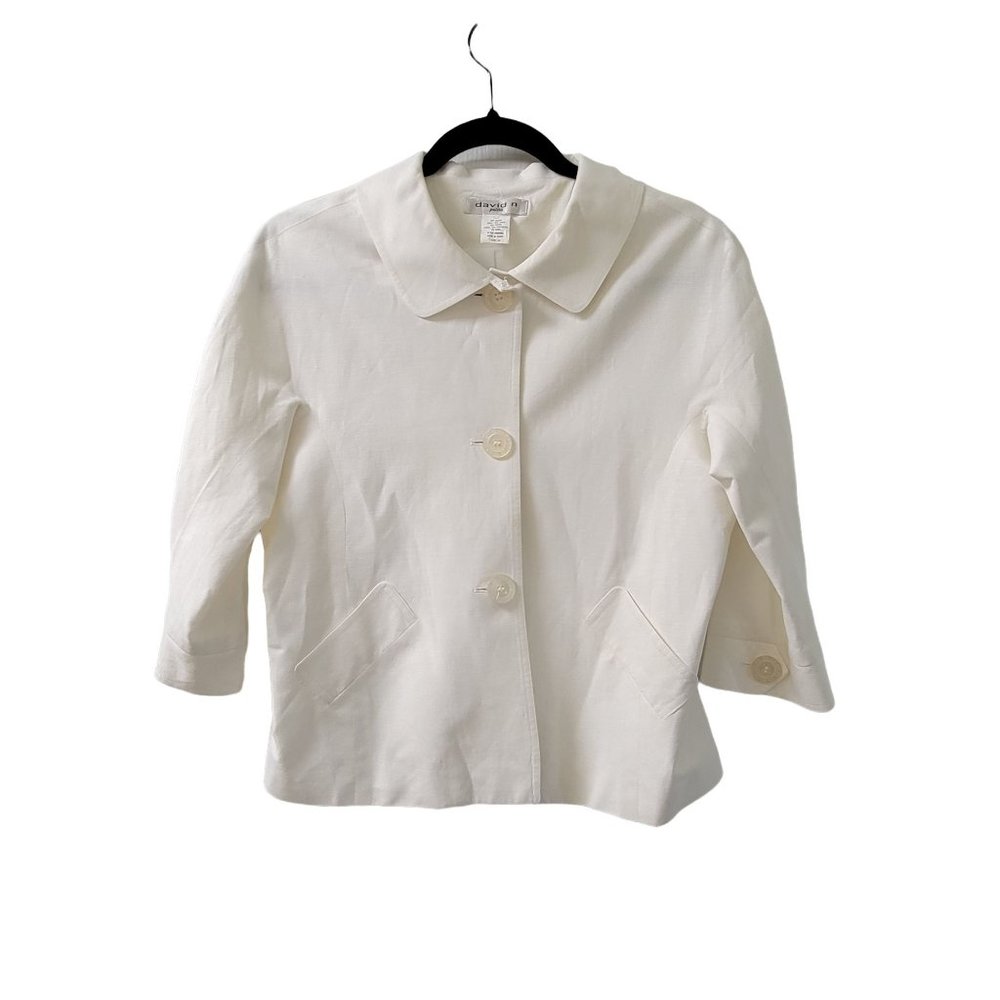David N Off White Long Sleeve Button Up Collared Jacket Women's Petite 6P 1036